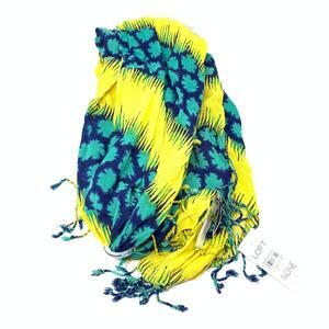 LOFT Scarf One Size OS Abstract Striped Fringe India Rayon Yellow Blue NWT
